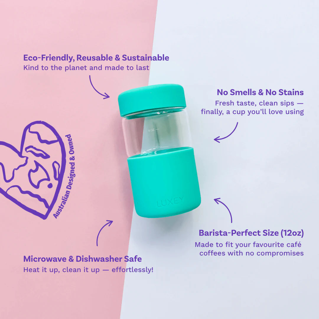 Reusable Glass Coffee Cup 12oz Heya