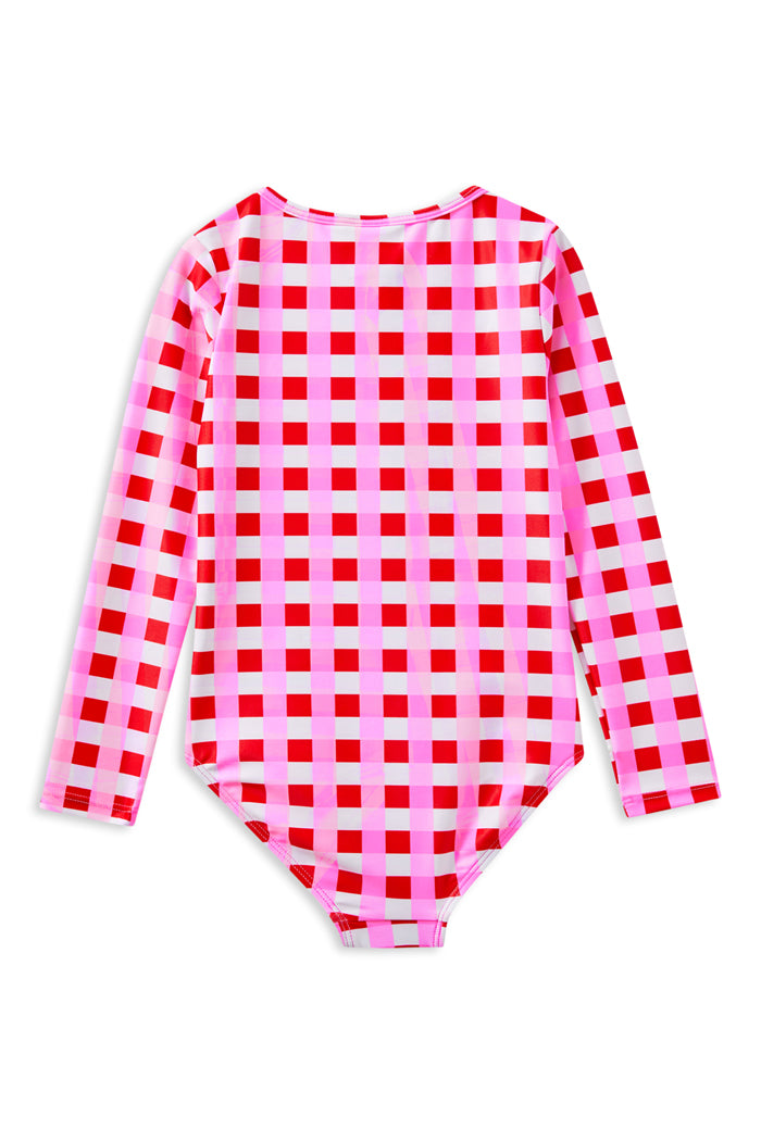 Lollipop Check Long Sleeve Swimsuit