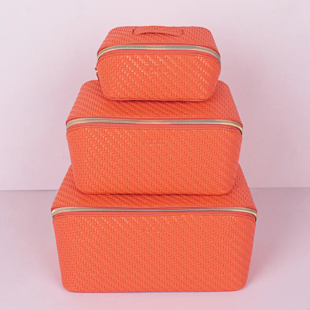 Herringbone Beauty Bag Small Tangerine