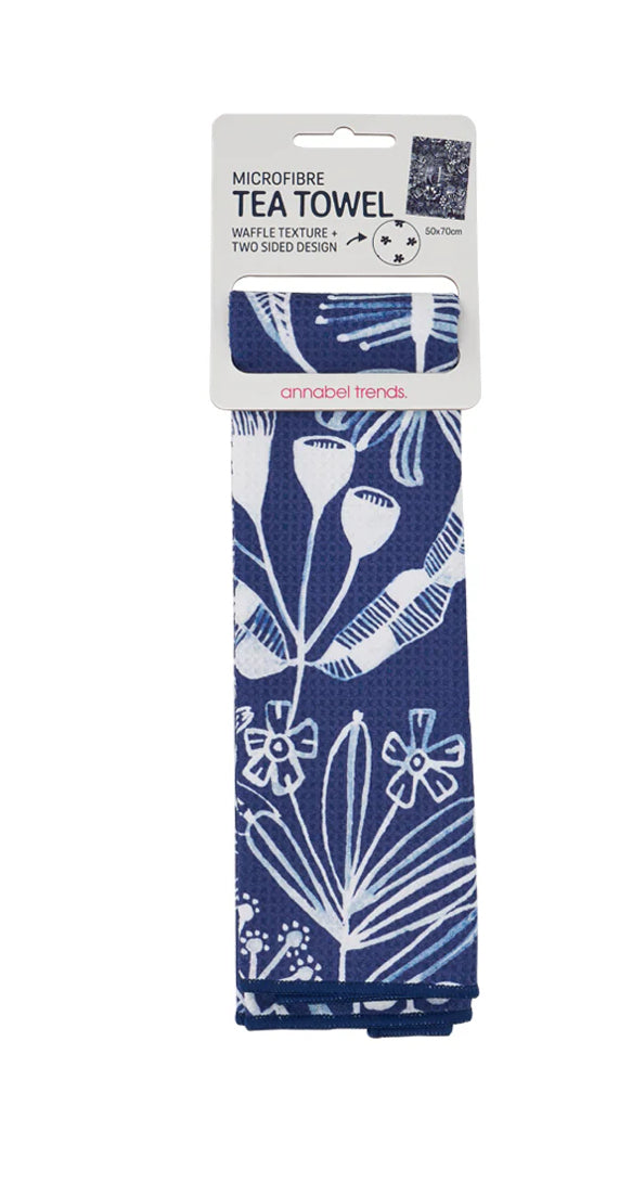 Tea Towel Microfibre Waffle Navy Native