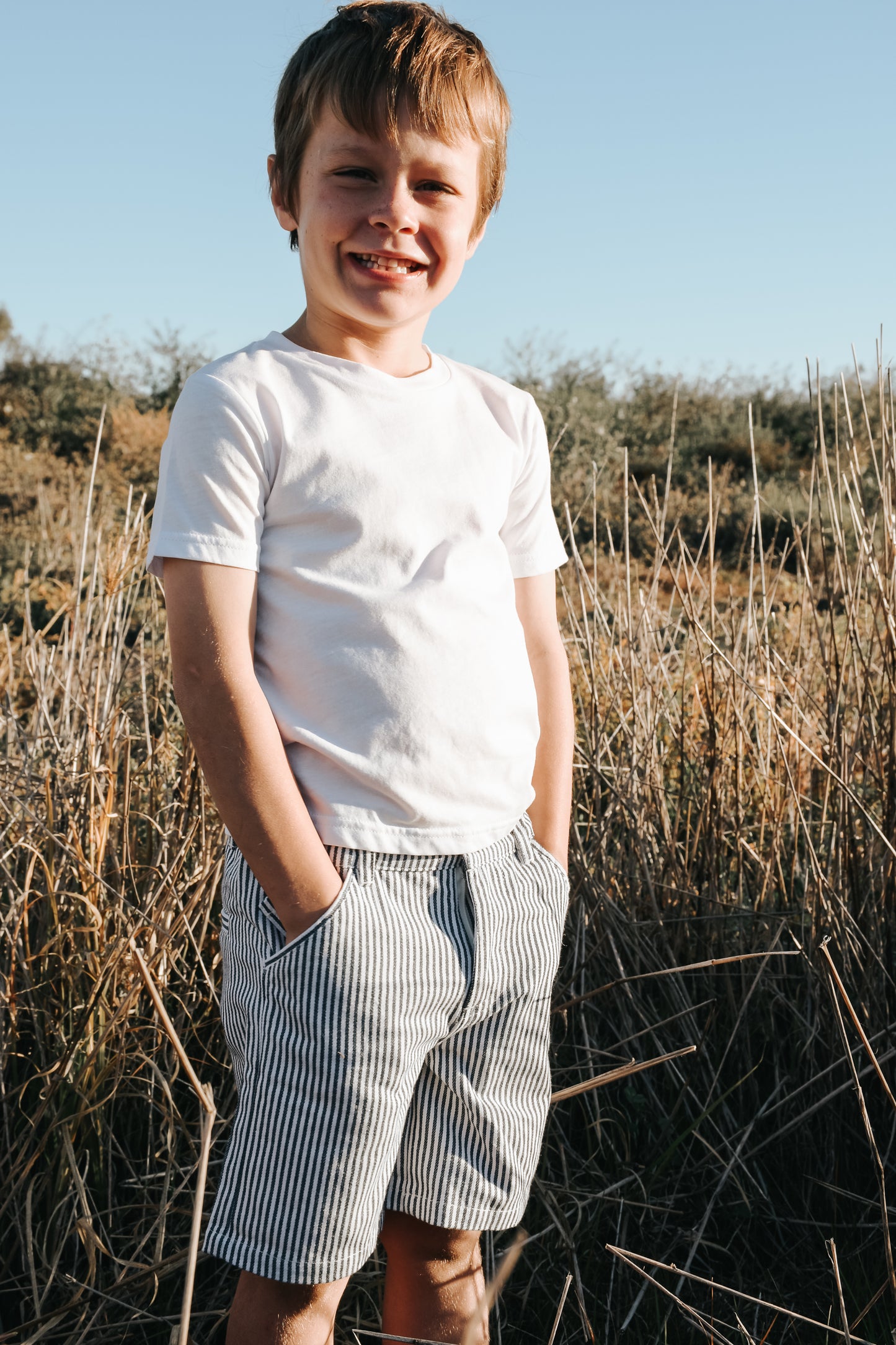 Boys Dress Shorts Navy Pinstripe