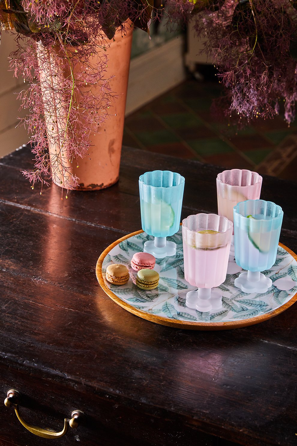 Pink Glass Goblet Set