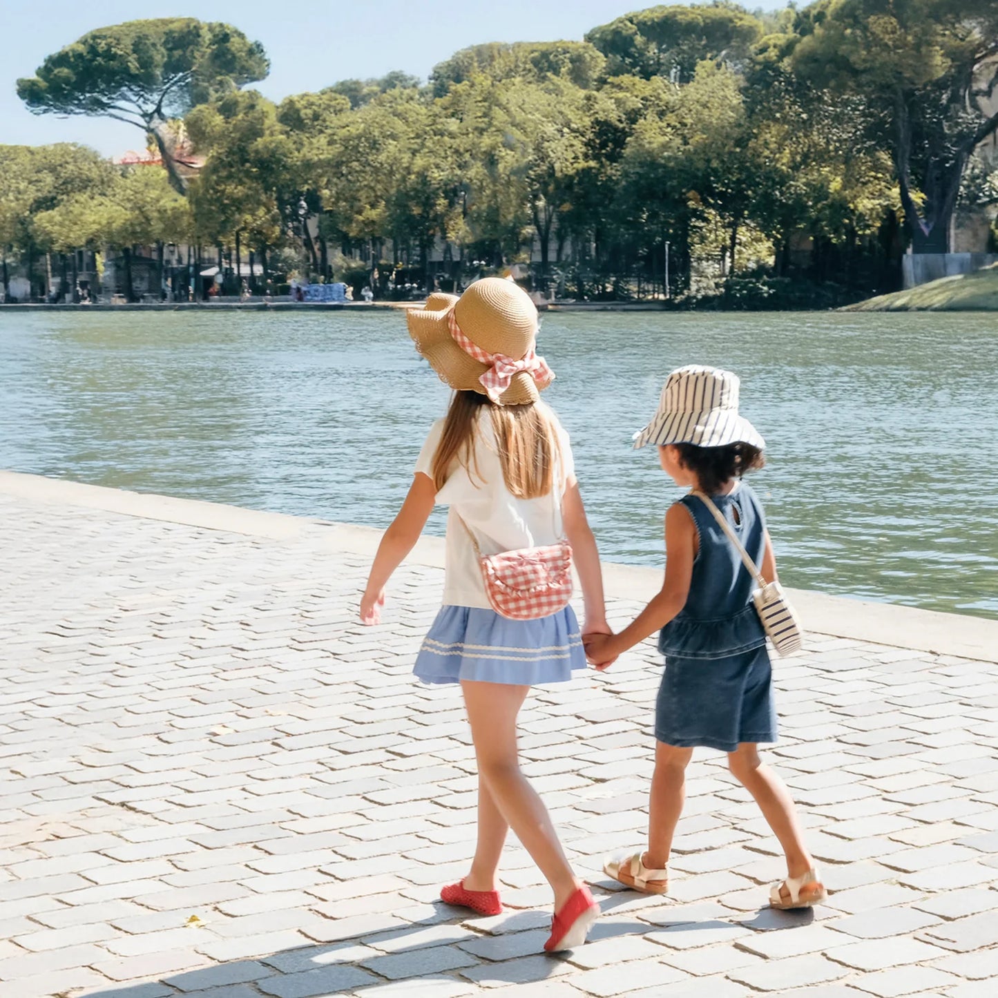 Gingham Bow Scalloped Straw Sun Hat 3-6yrs