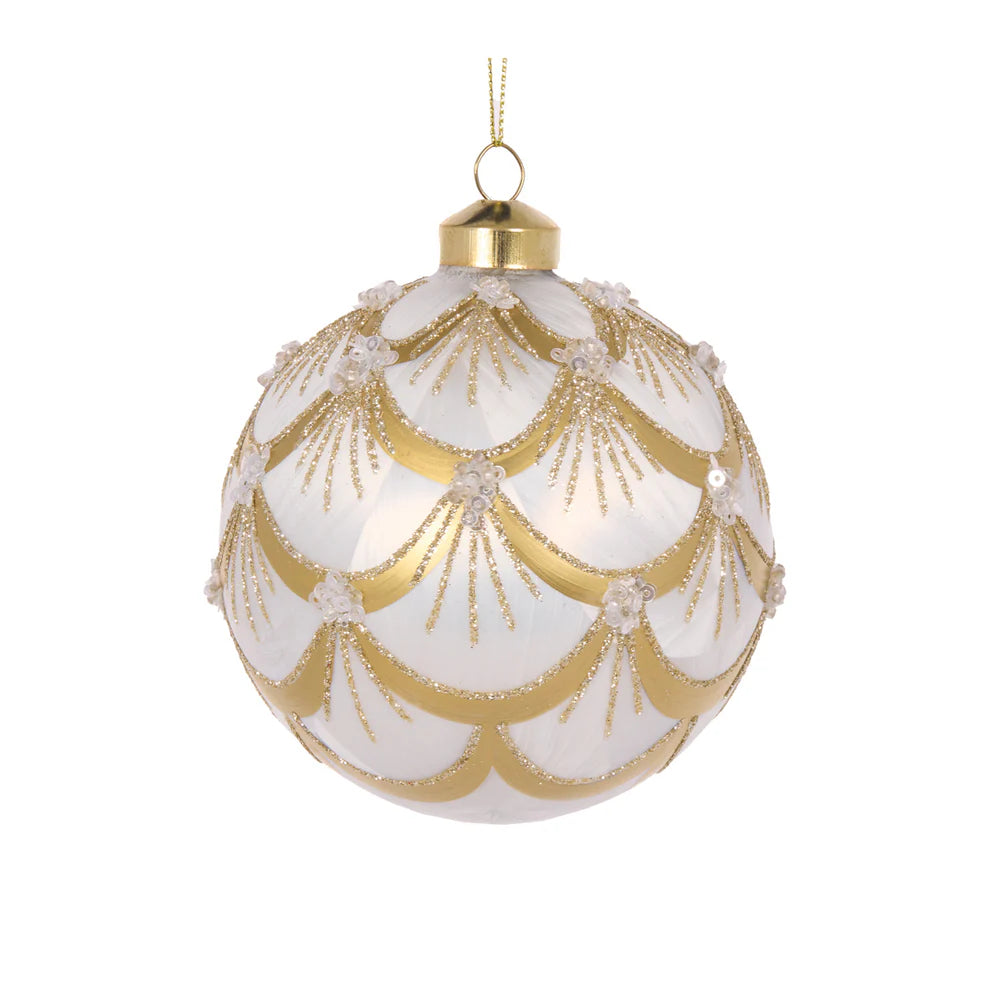 White and Gold Deco Scalloped Bauble