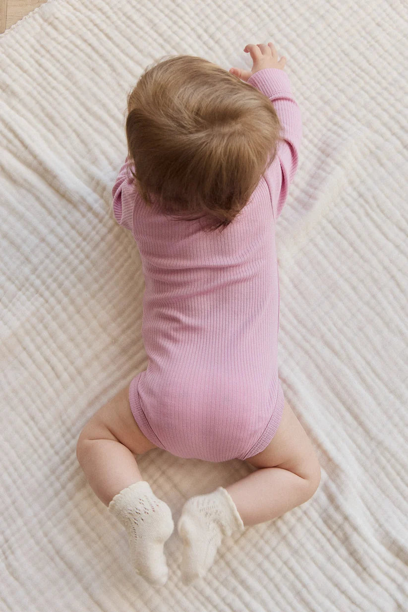 Organic Cotton Modal Long Sleeve Bodysuit - Dahlia