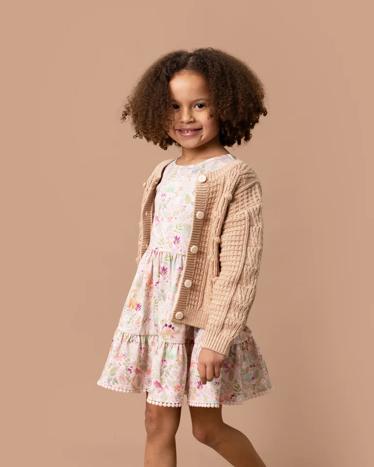 Pom Pom Knitted Cardigan Oat