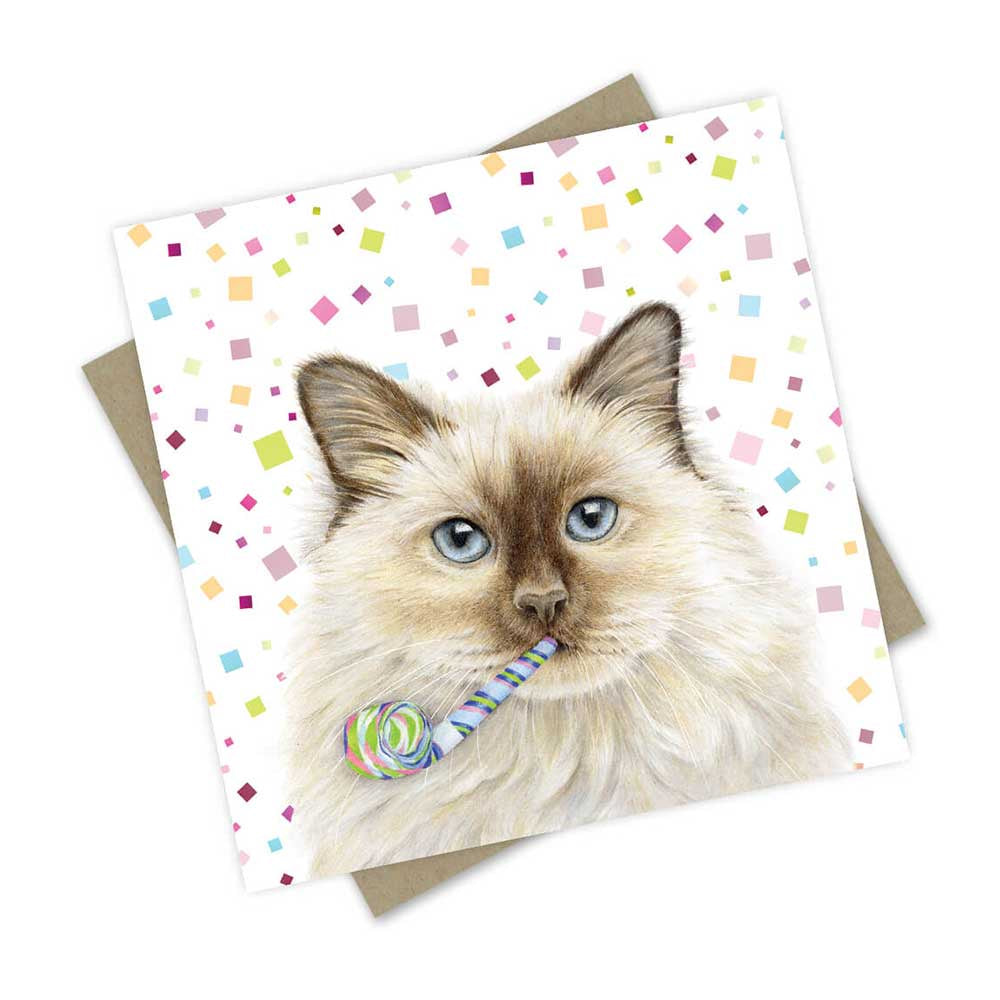Luna the Birman Cat Birthday Card