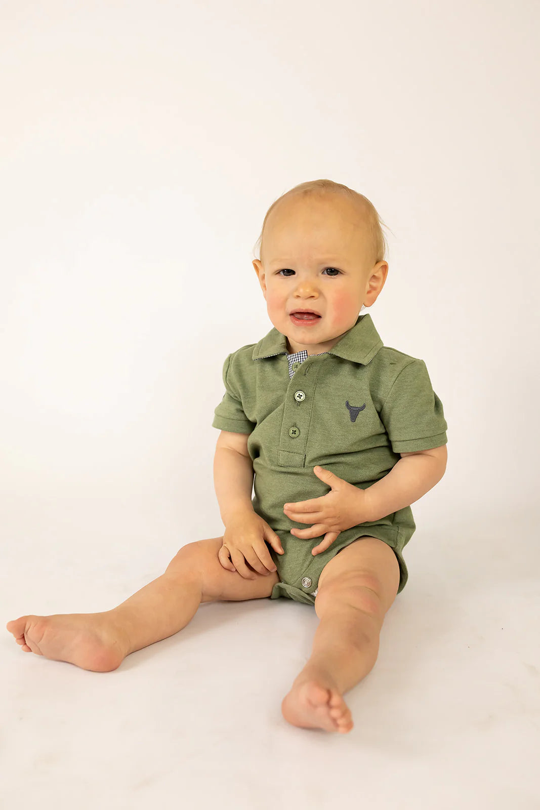 Ky Baby Khaki Green Polo Romper