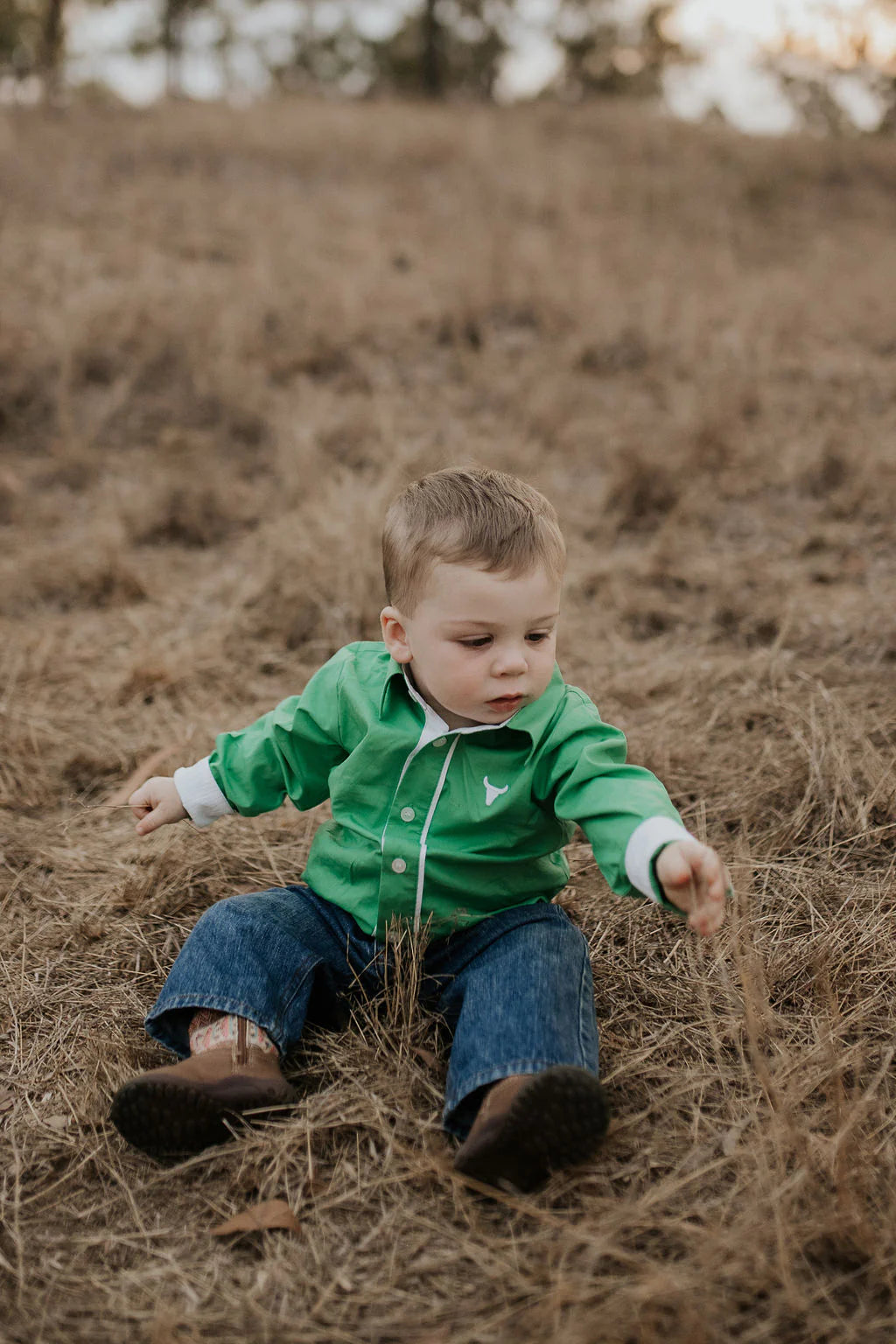 Clover Green and White Long Sleeve Romper