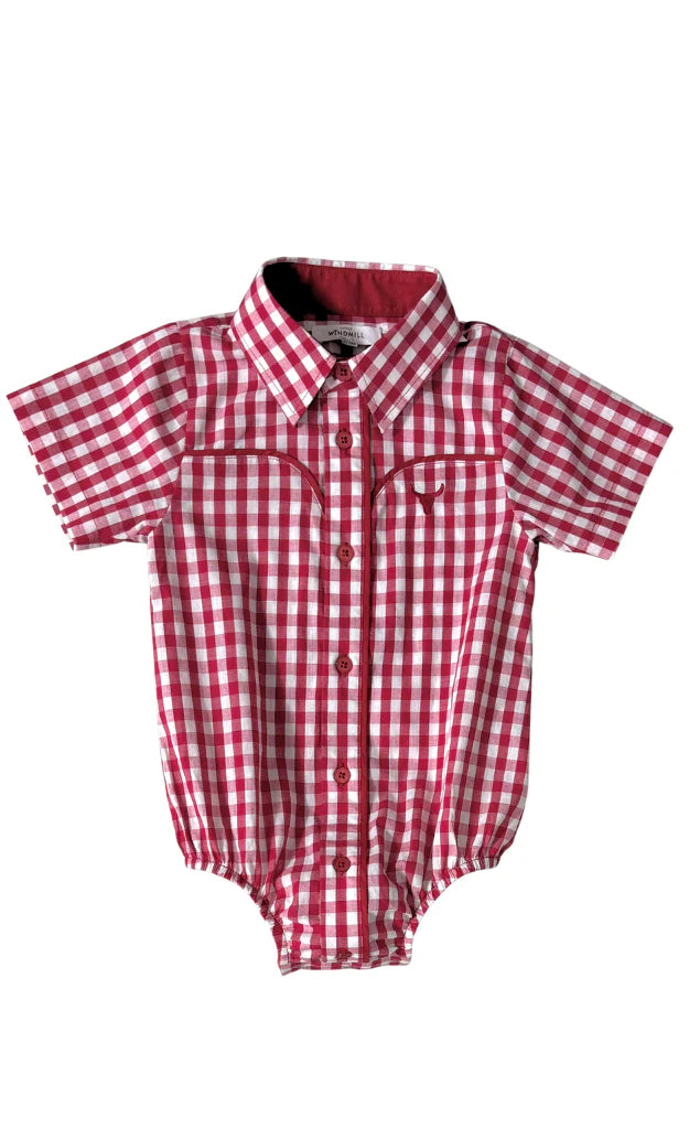 Barnley Deep Red Checked Short Sleeve Romper