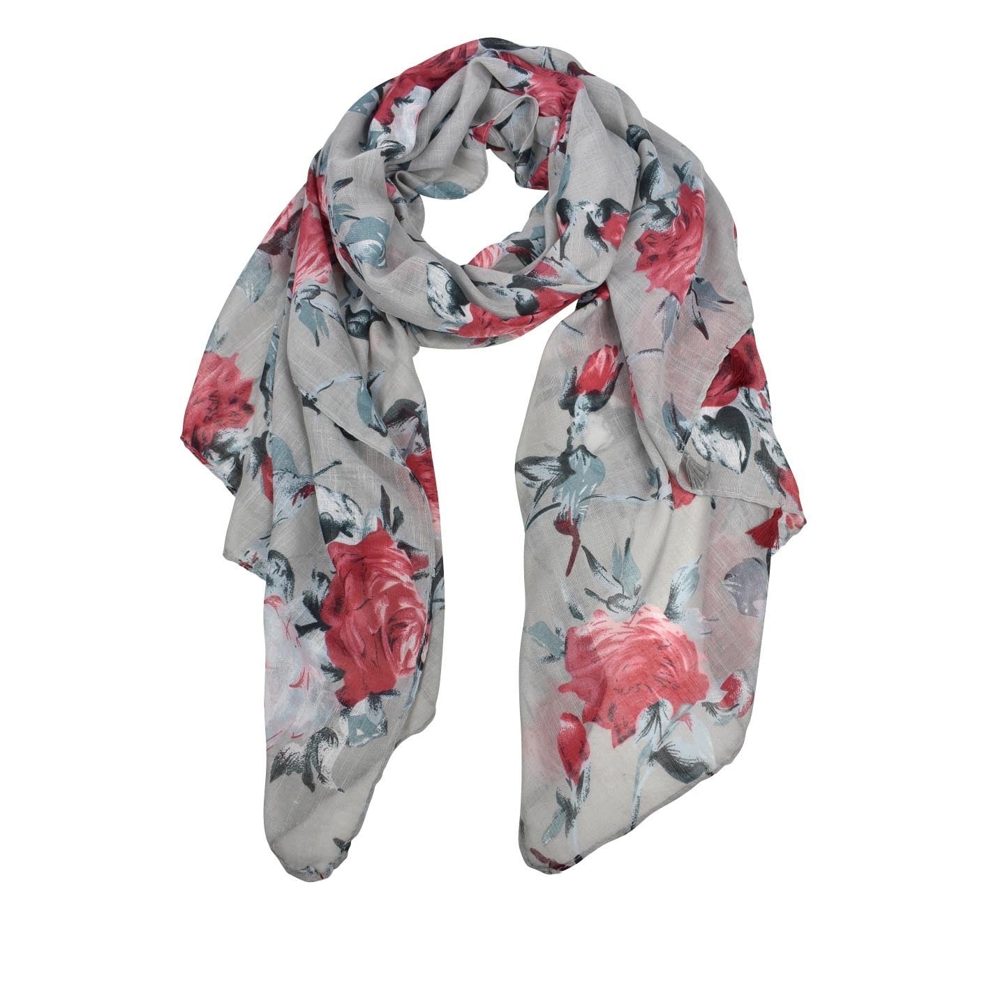 Red Roses Scarf Grey
