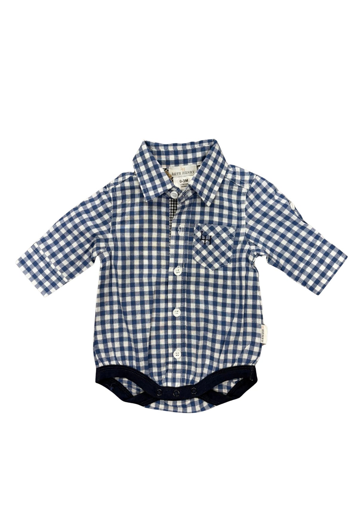 Baby Boys Dress Shirt Romper Blue Check