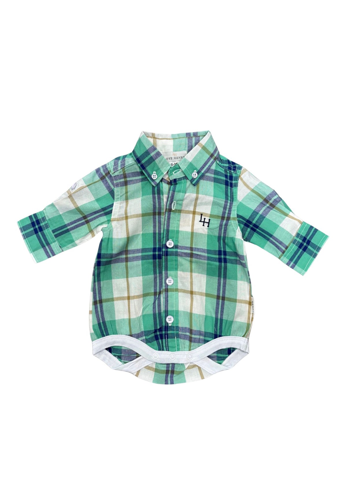 Baby Boys Dress Shirt Romper Aqua Plaid