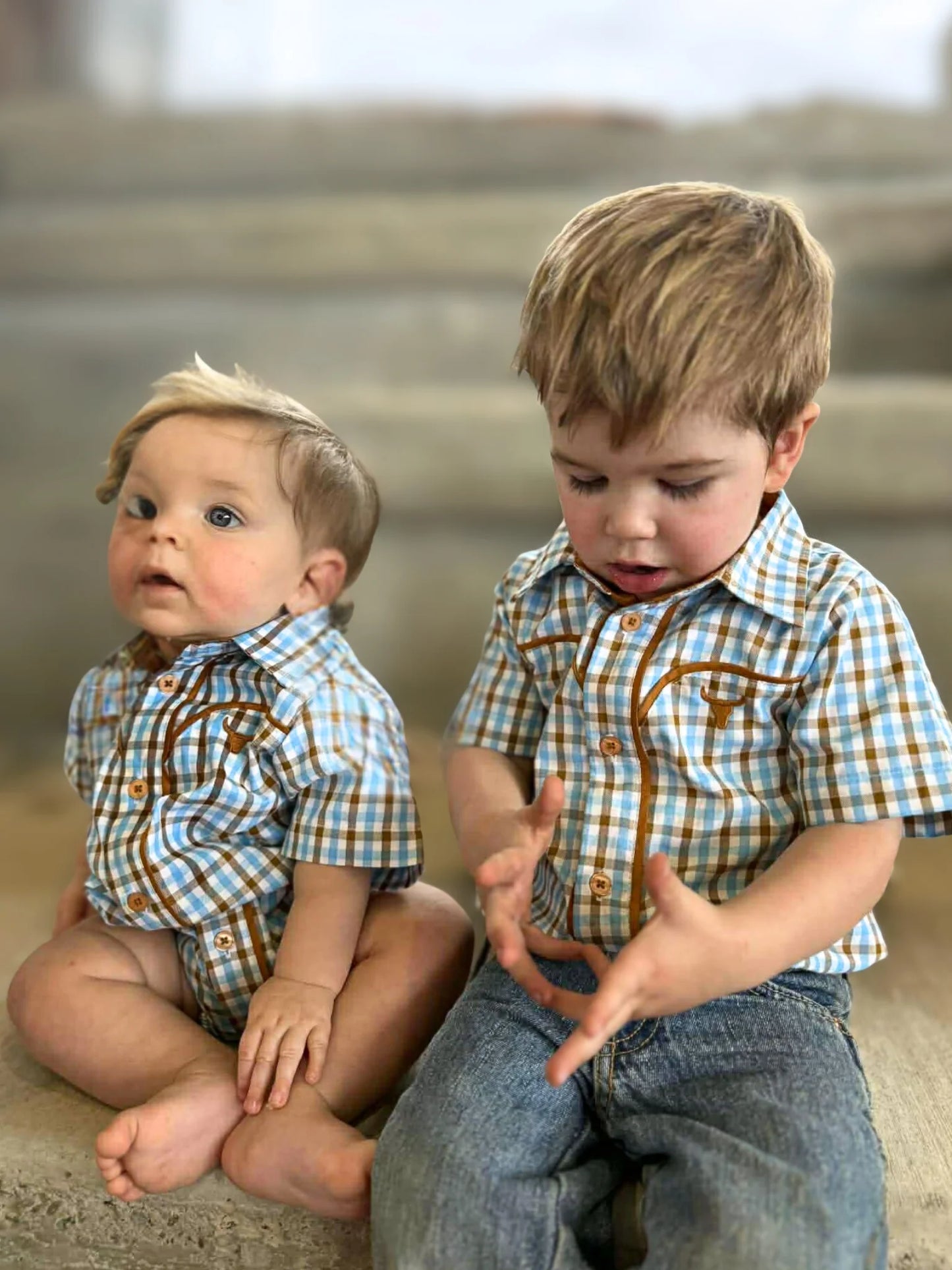 Denver Baby Blue Gingham Short Sleeve Romper