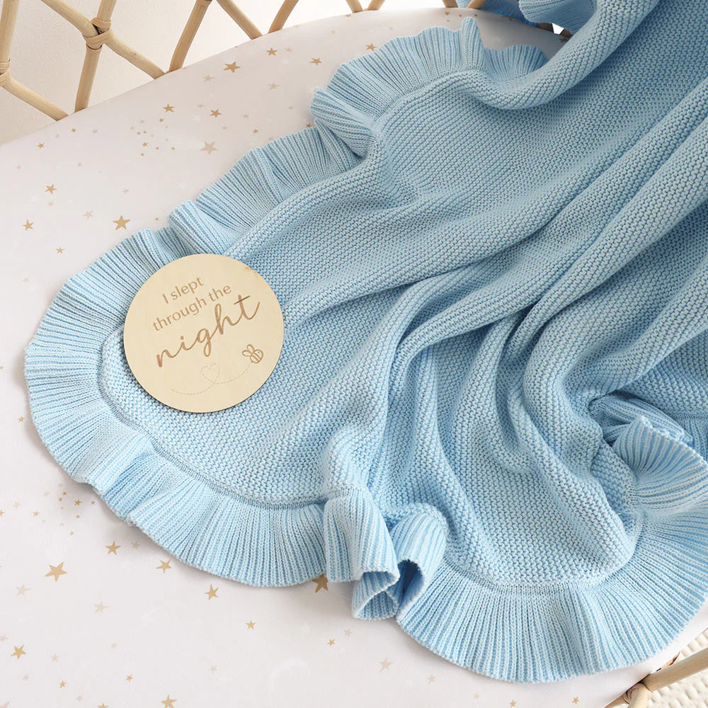 Baby Blue Ruffle Knit Baby Blanket