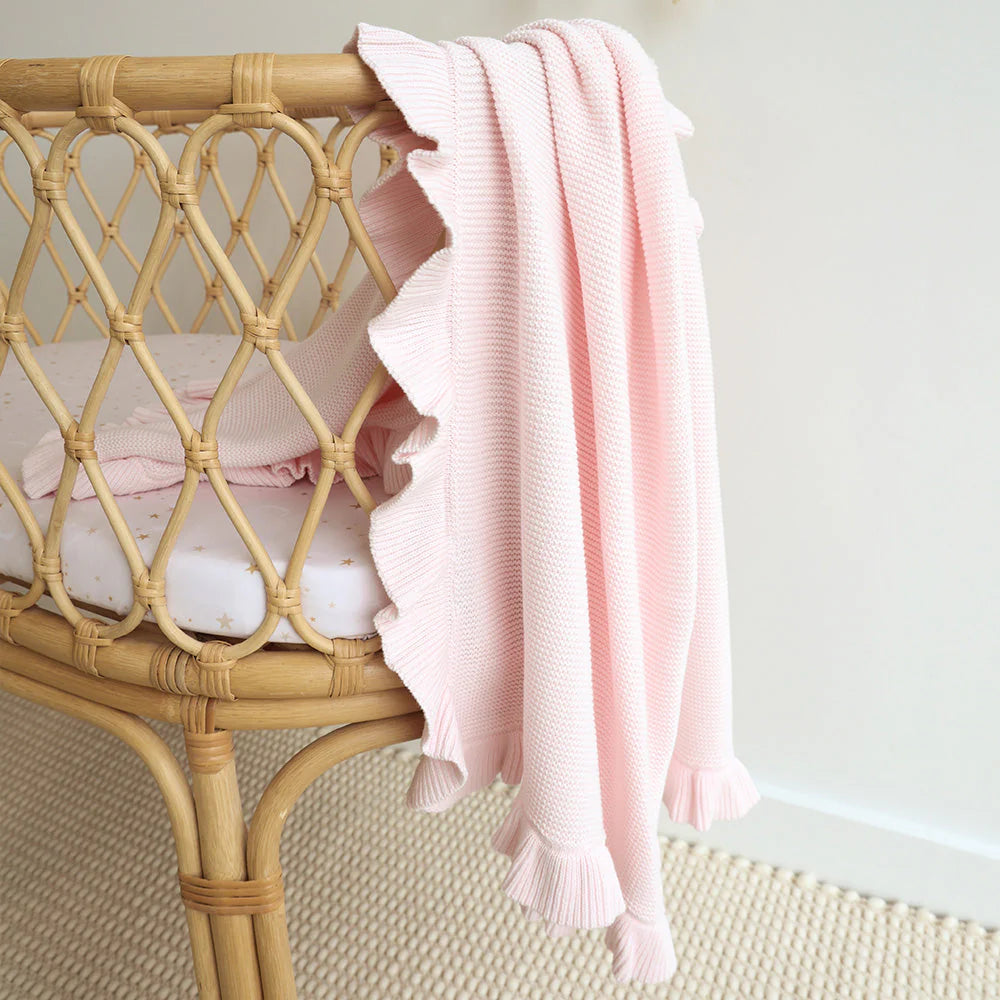 Blush Pink Ruffle Knit Baby Blanket