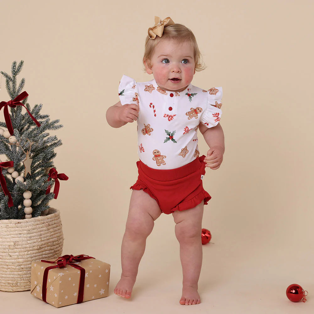 Gingerbread Short Sleeve Frill Bodysuit