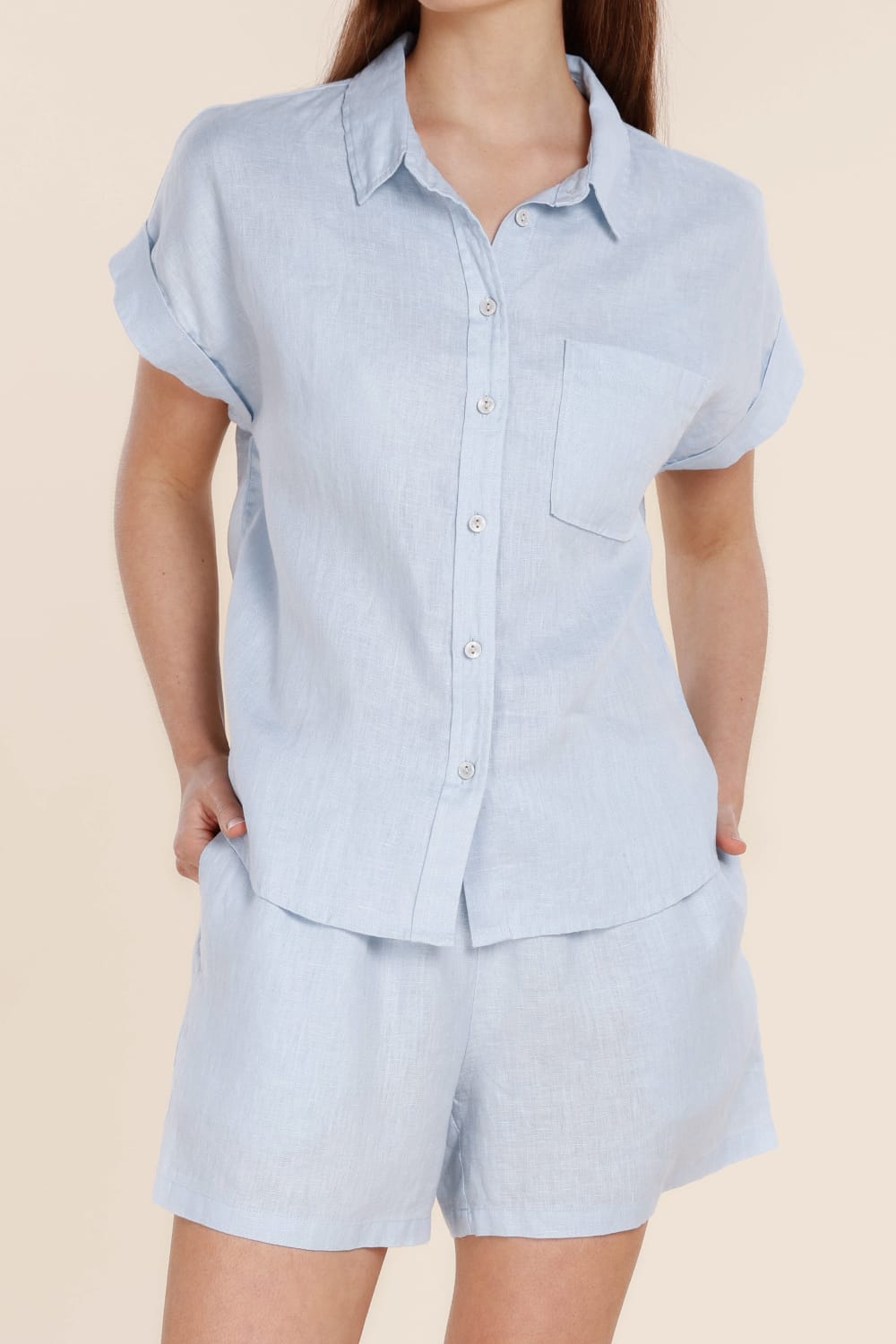 Charlotte Linen Pyjama Set Blue
