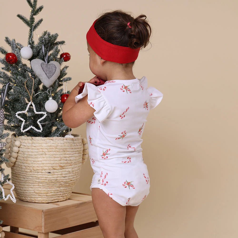 Candy Cane Short Sleeve Bodysuit with Frill