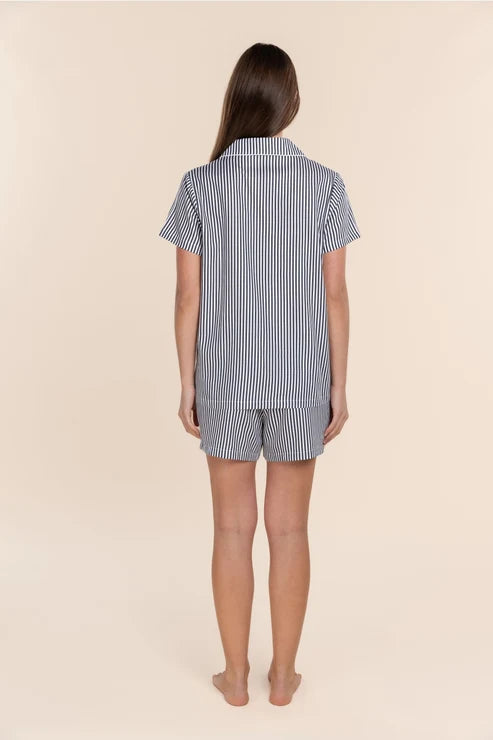 Camilla Cotton Short PJ Set Navy Stripe
