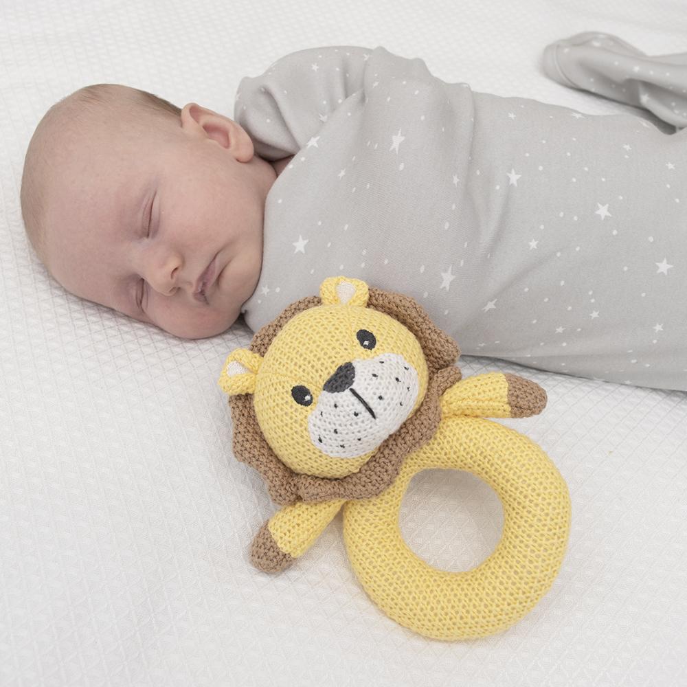 Knitted Ring Rattle Leo the Lion