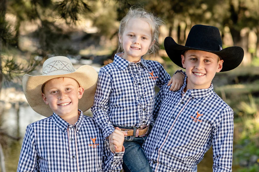 Bobbi Classic Navy Gingham Ruffle Shirt