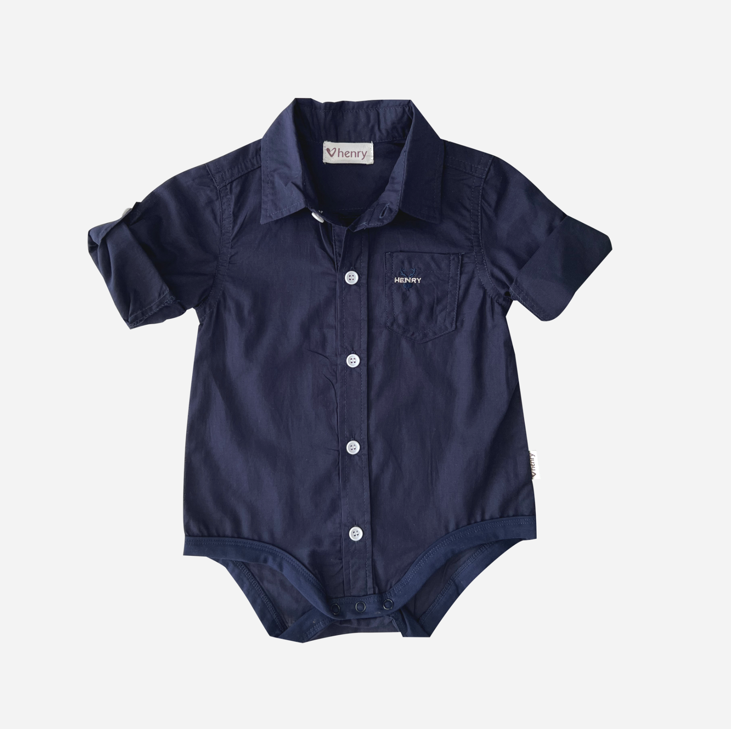 Baby Boys Dress Shirt Romper Navy