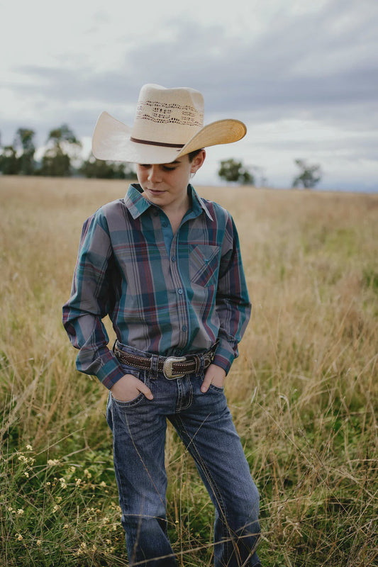 Jamie Jnr Checked Storm Blue Boy's Button Down Shirt