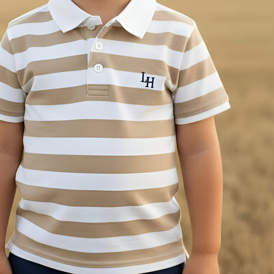Boys Rugby Polo Shirt Beige Stripe