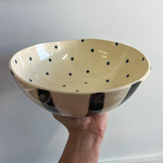 Salad Bowl Navy Spot & Black Stripe