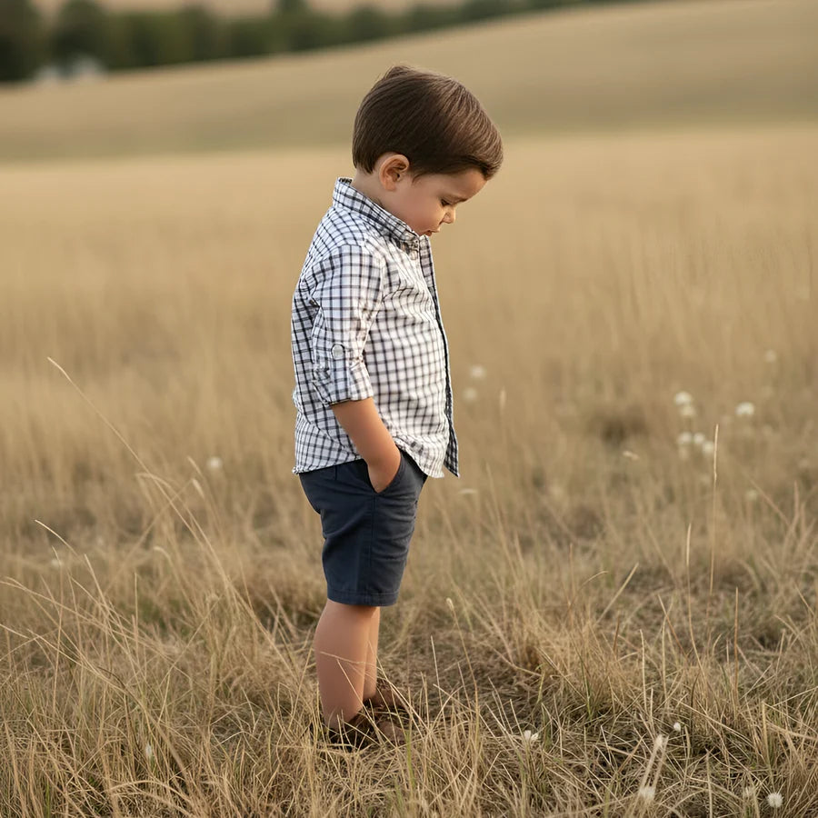 Boys Oxford Dress Shirt Tan Check