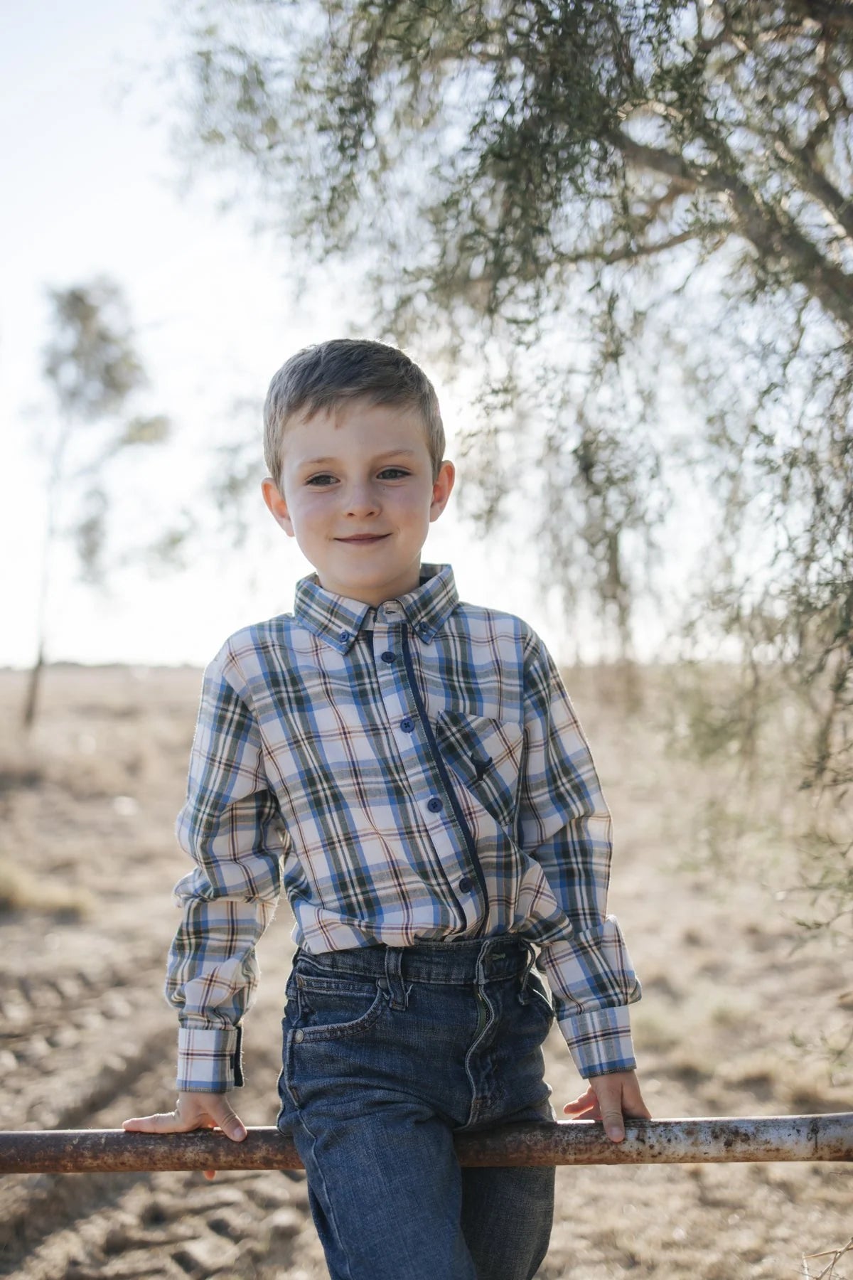 Tully Boy Long Sleeve Blue Plaid Western Shirt