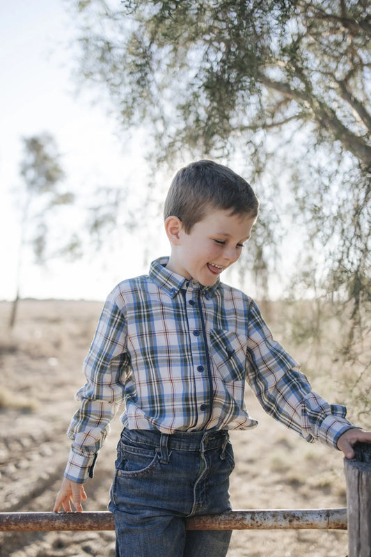 Tully Boy Long Sleeve Blue Plaid Western Shirt