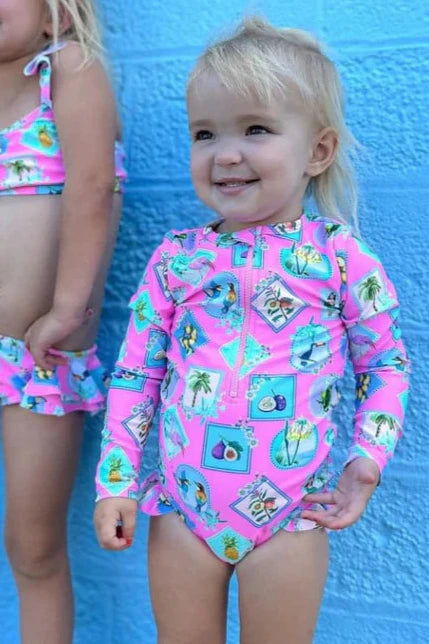 Pink Resort Long Sleeve Swimsuit