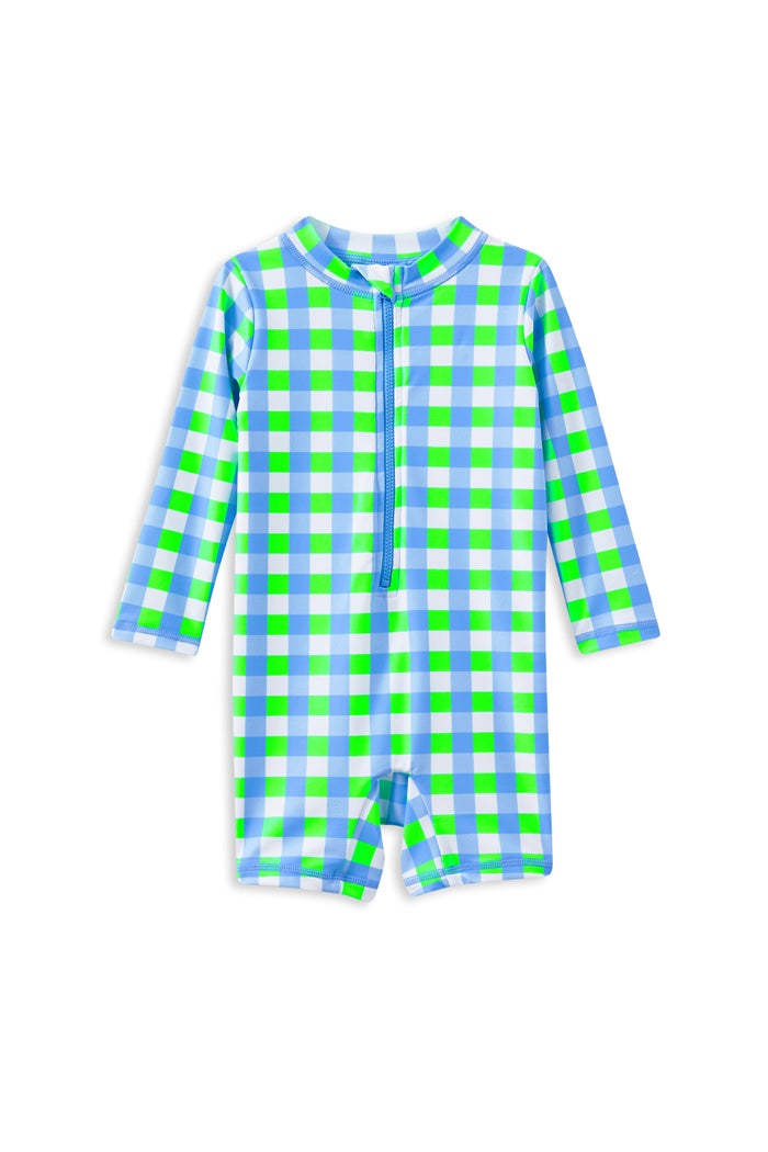 Check Long Sleeve Swimsuit