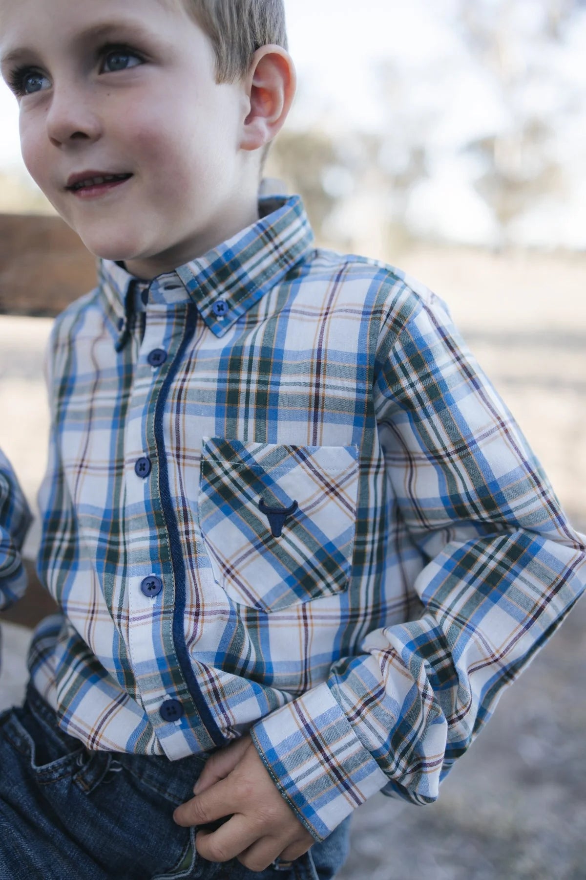 Tully Boy Long Sleeve Blue Plaid Western Shirt