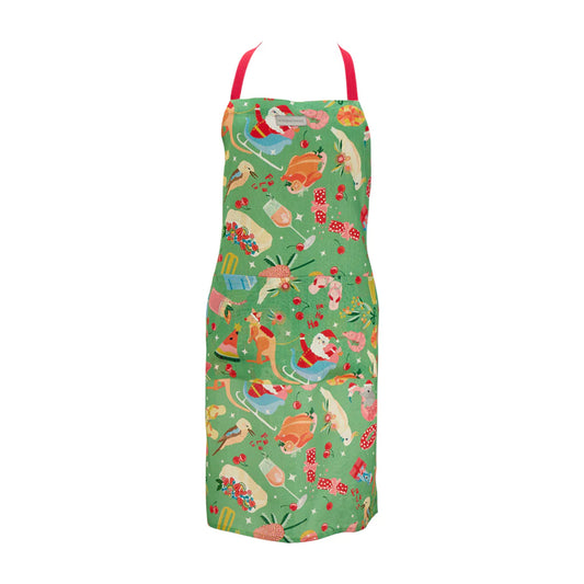 Linen Apron Holiday Green