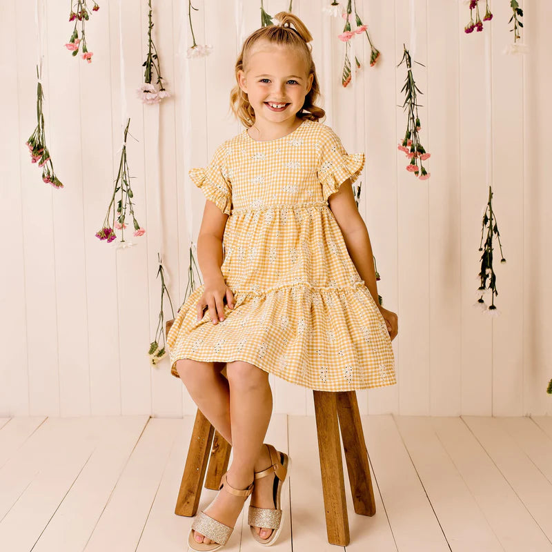 Alice Embroidered Gingham Dress Yellow