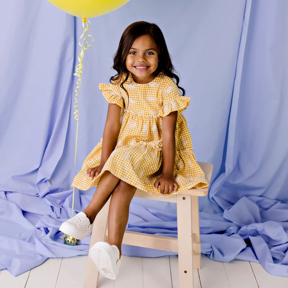 Alice Embroidered Gingham Dress Yellow