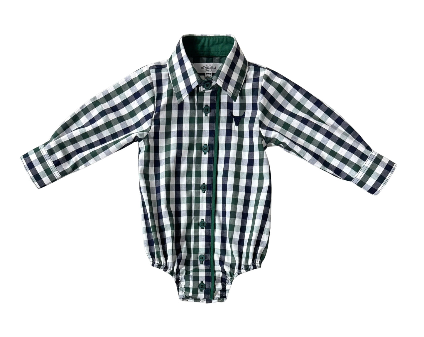 Cody Green and Navy Gingham Long Sleeve Romper