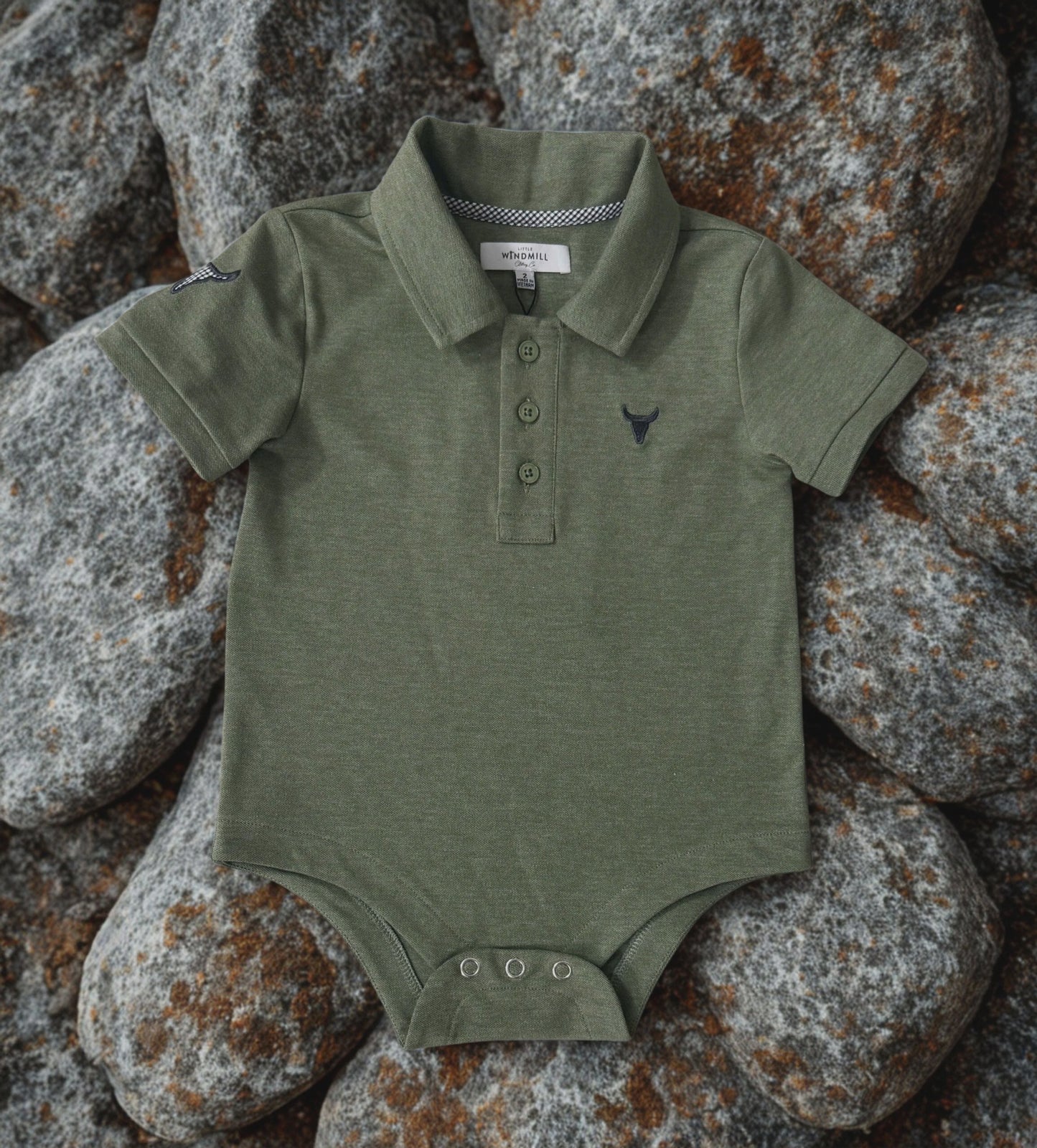 Ky Baby Khaki Green Polo Romper