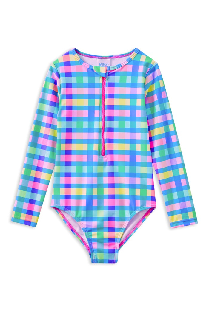 Picnic Check Long Sleeve Swimsuit