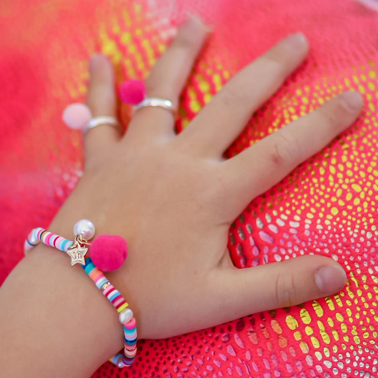 Rainbow Pom Pom Elastic Bracelet