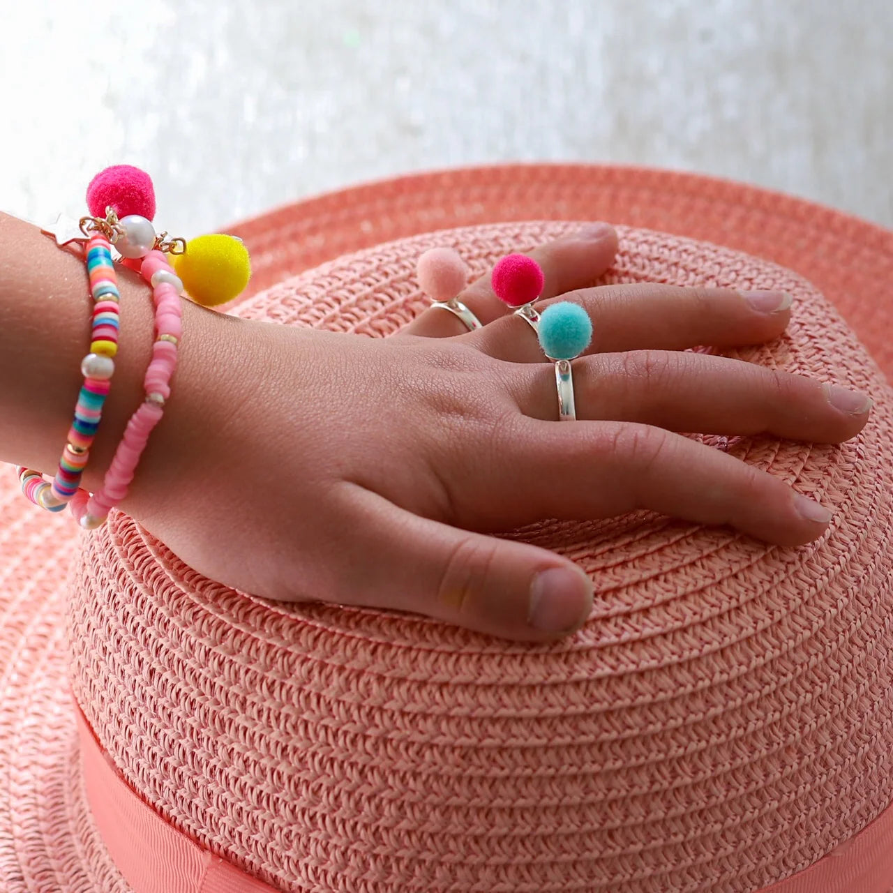 Pink Pom Pom Elastic Bracelet