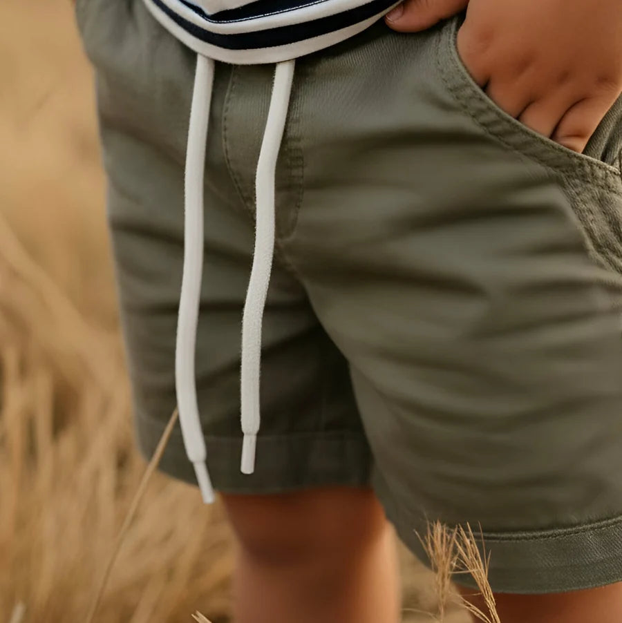 Boys Sonny Shorts Olive Brown Linen