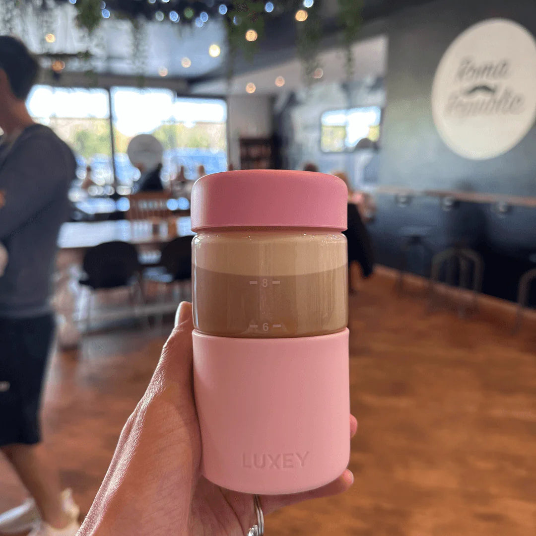 Reusable Glass Coffee Cup 12oz Magenta