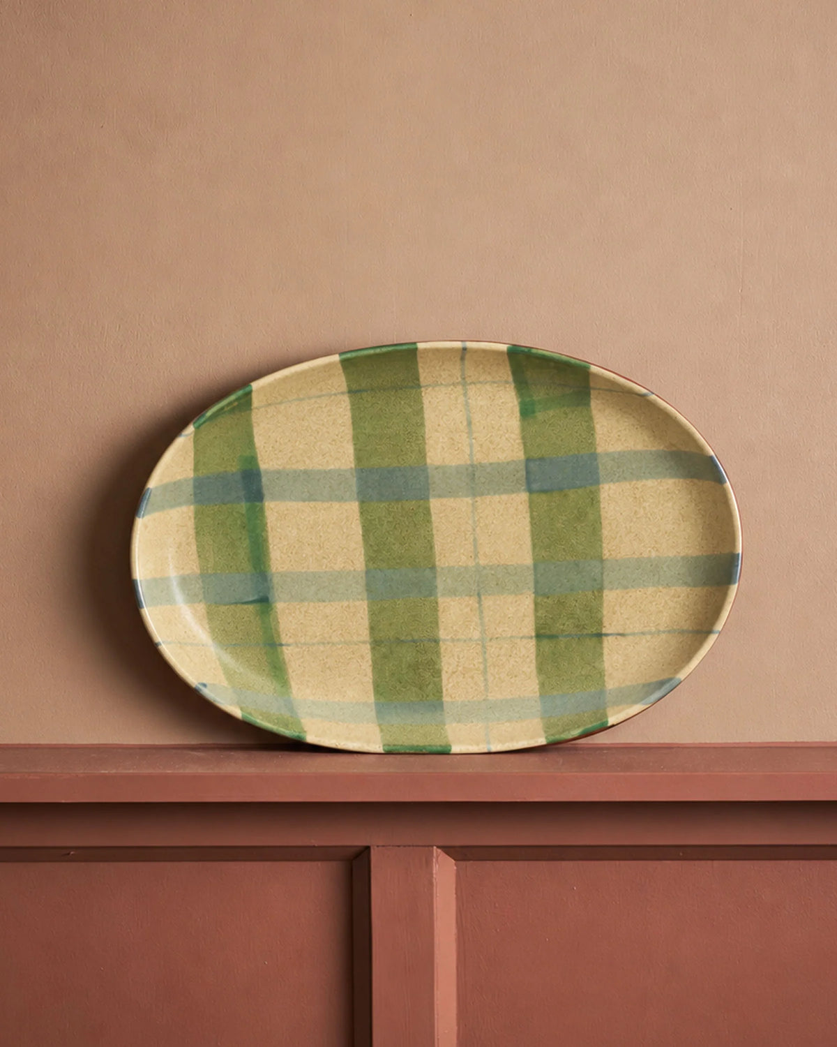 Curved Oval Tray Tartan Cinnamon Christmas