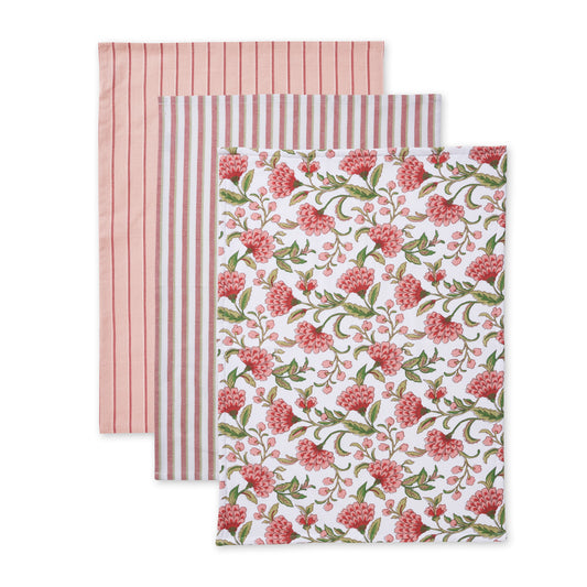 Georgia Pink/Green Tea Towel 3pk
