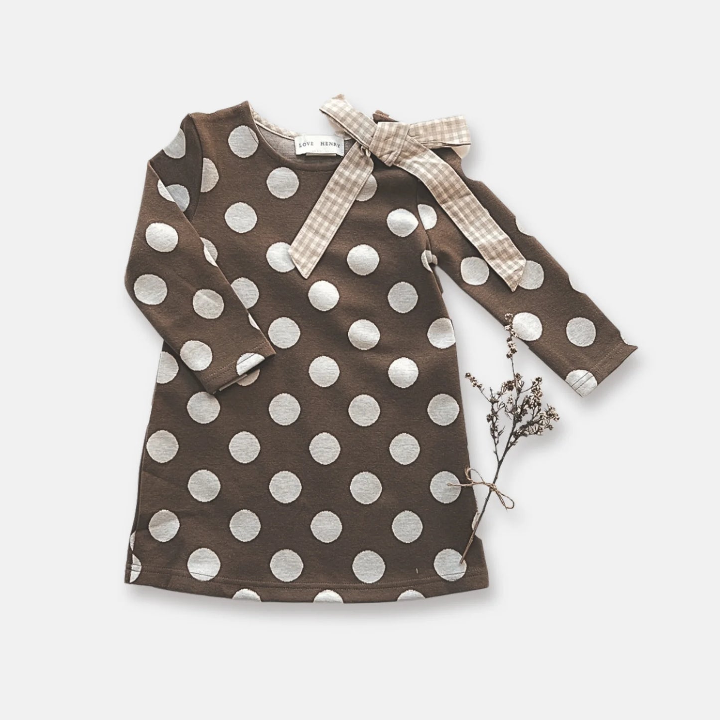 Girls Mary Dress Brown/White Spot