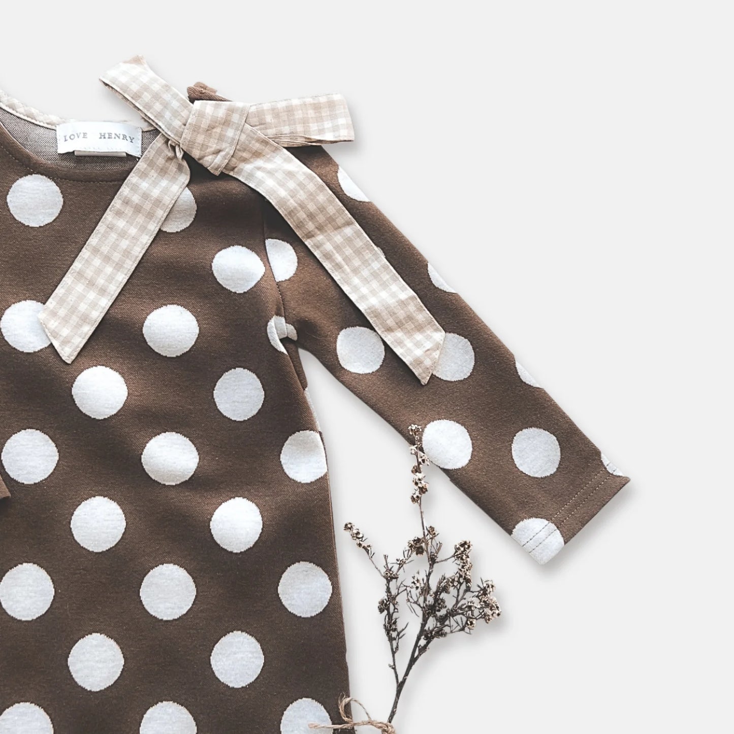 Girls Mary Dress Brown/White Spot